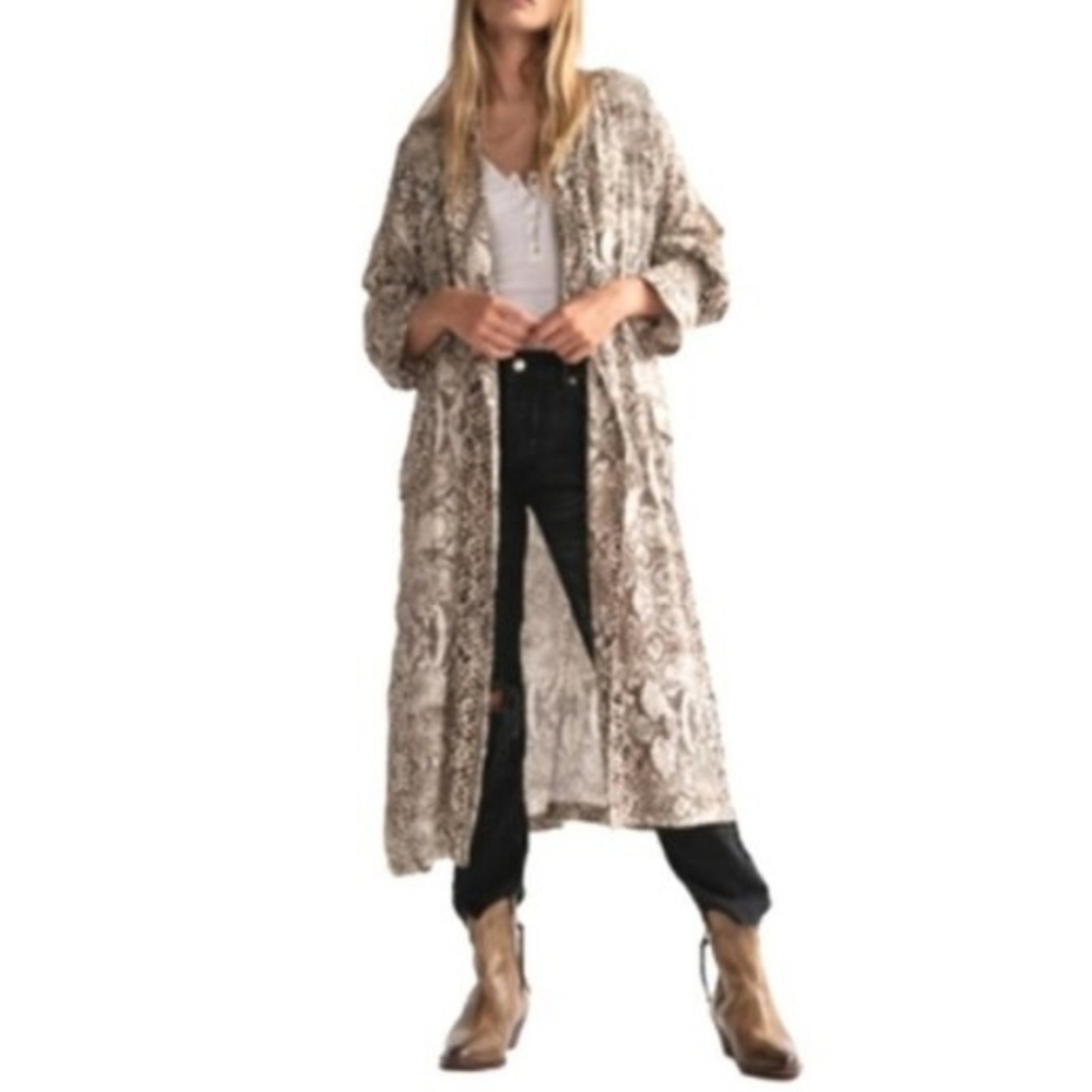 Free People Wild Nights Snake Print Duster Womens Full Length Kimono Jacket Sz M - Picture 14 of 16